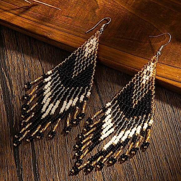 Bohemian Style Tassel Earrings with Glass Beads Dangle Earrings Vibrant - Picture 1 of 4